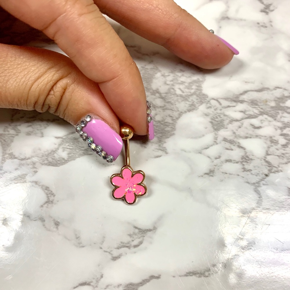 14k gold plated flower epoxy belly ring